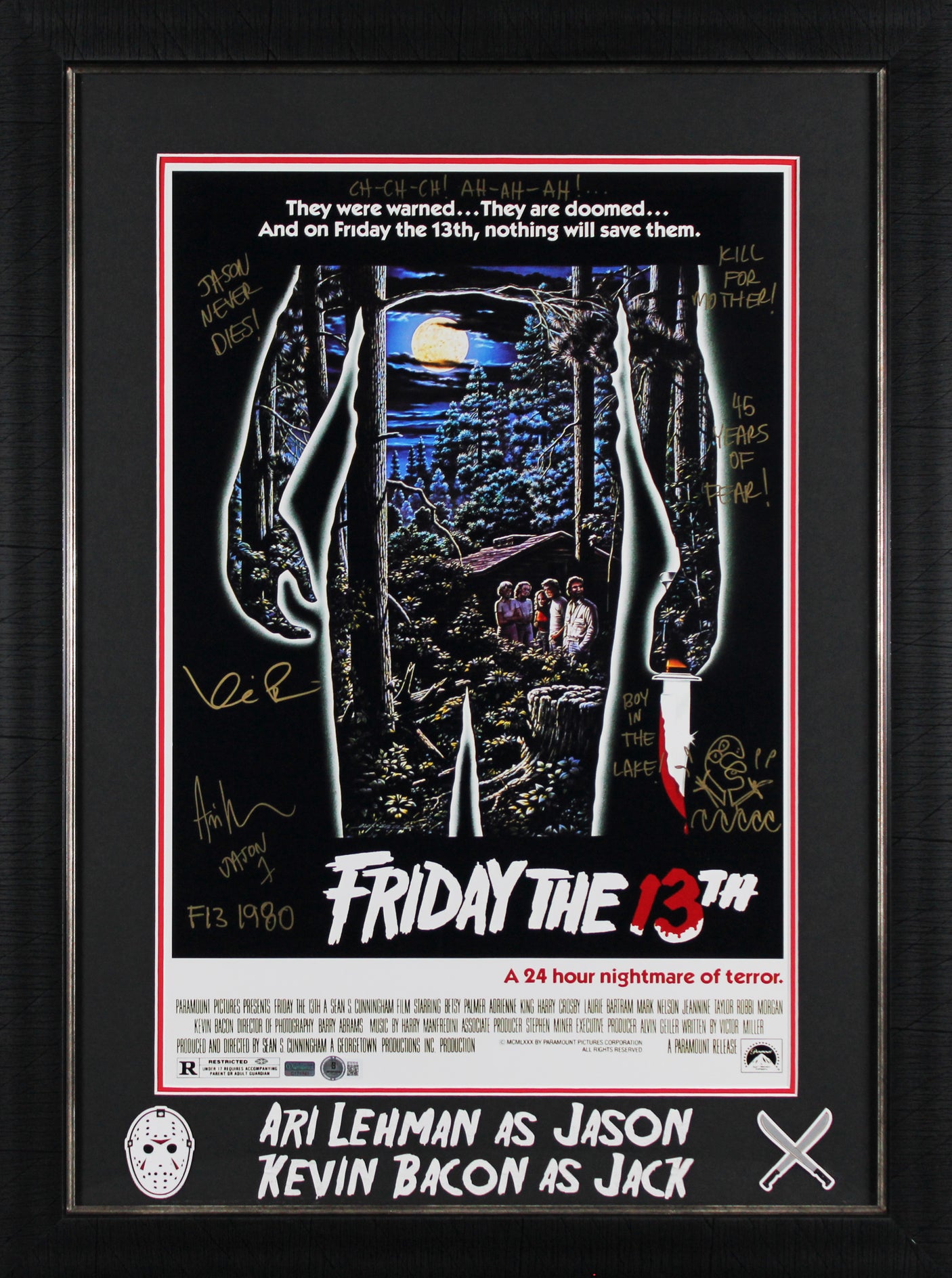 Kevin Bacon & Ari Lehman Authentic Signed Framed 16x24 Photo BAS #BT67618