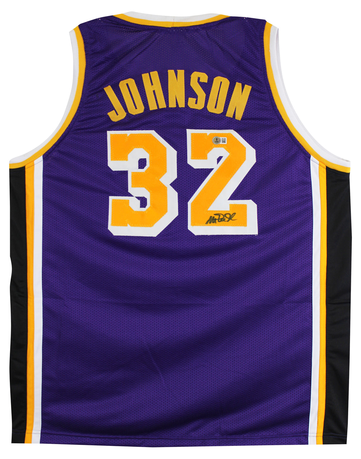 Magic Johnson Authentic Signed Purple Pro Style Jersey Black Trim BAS Witness 2