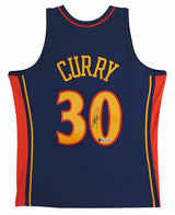 Warriors Stephen Curry Authentic Signed Navy Blue M&N HWC Swingman Jersey BAS