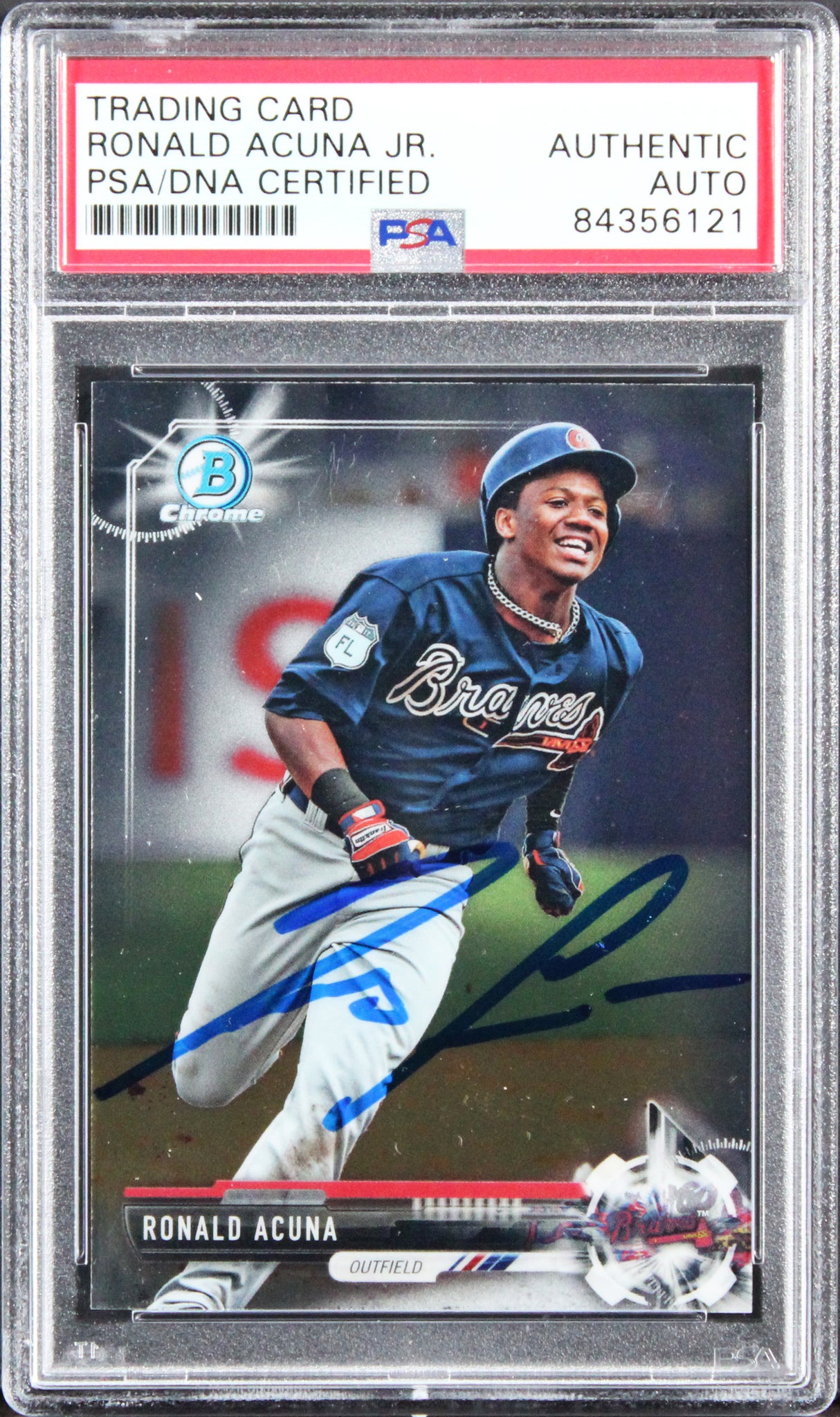Braves Ronald Acuna Jr. Signed 2017 Bowman Chrome #BDC-39 Rookie Card PSA Slab