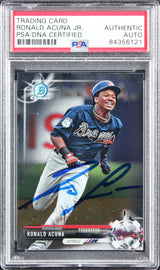 Braves Ronald Acuna Jr. Signed 2017 Bowman Chrome #BDC-39 Rookie Card PSA Slab