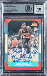 Blazers Clyde Drexler "2x Insc" Signed 1986 Fleer #26 RC Card Auto 10! BAS Slab