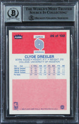 Blazers Clyde Drexler "2x Insc" Signed 1986 Fleer #26 RC Card Auto 10! BAS Slab