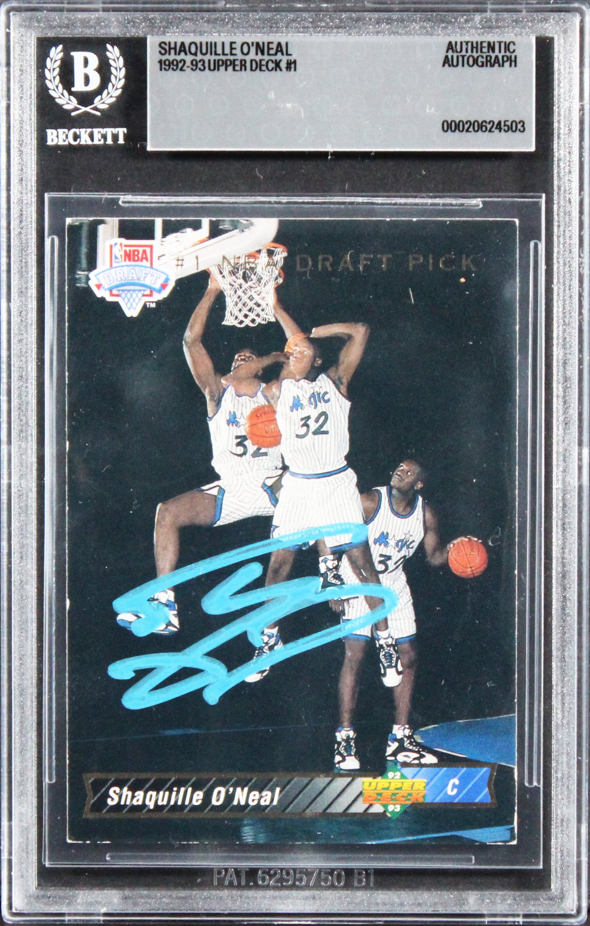 Shaquille O'Neal Authentic Signed 1992 Upper Deck #1 Rookie Card BAS Slabbed NS