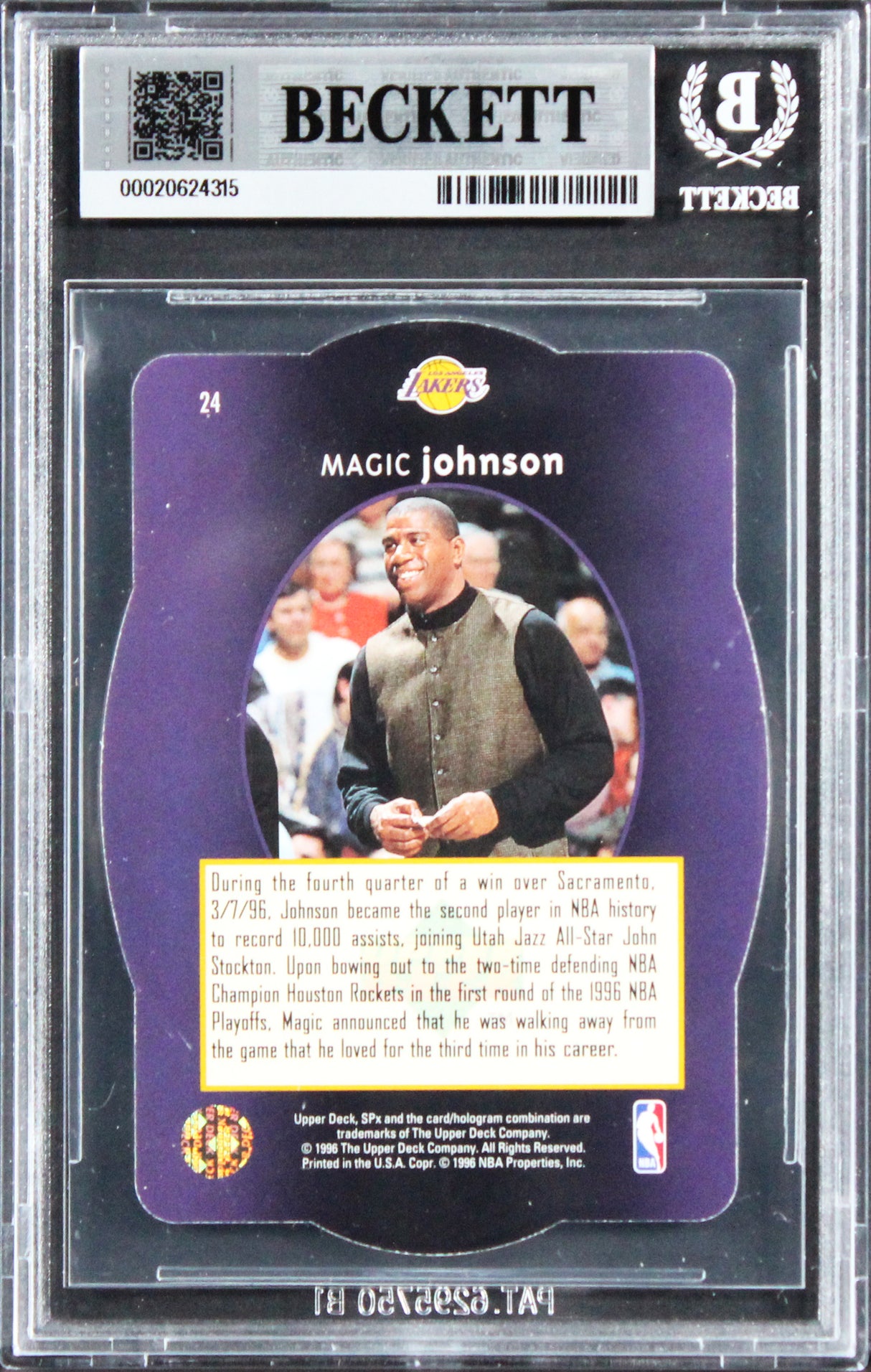 Lakers Magic Johnson Authentic Signed 1996 SPX #24 Card Autographed BAS Slabbed