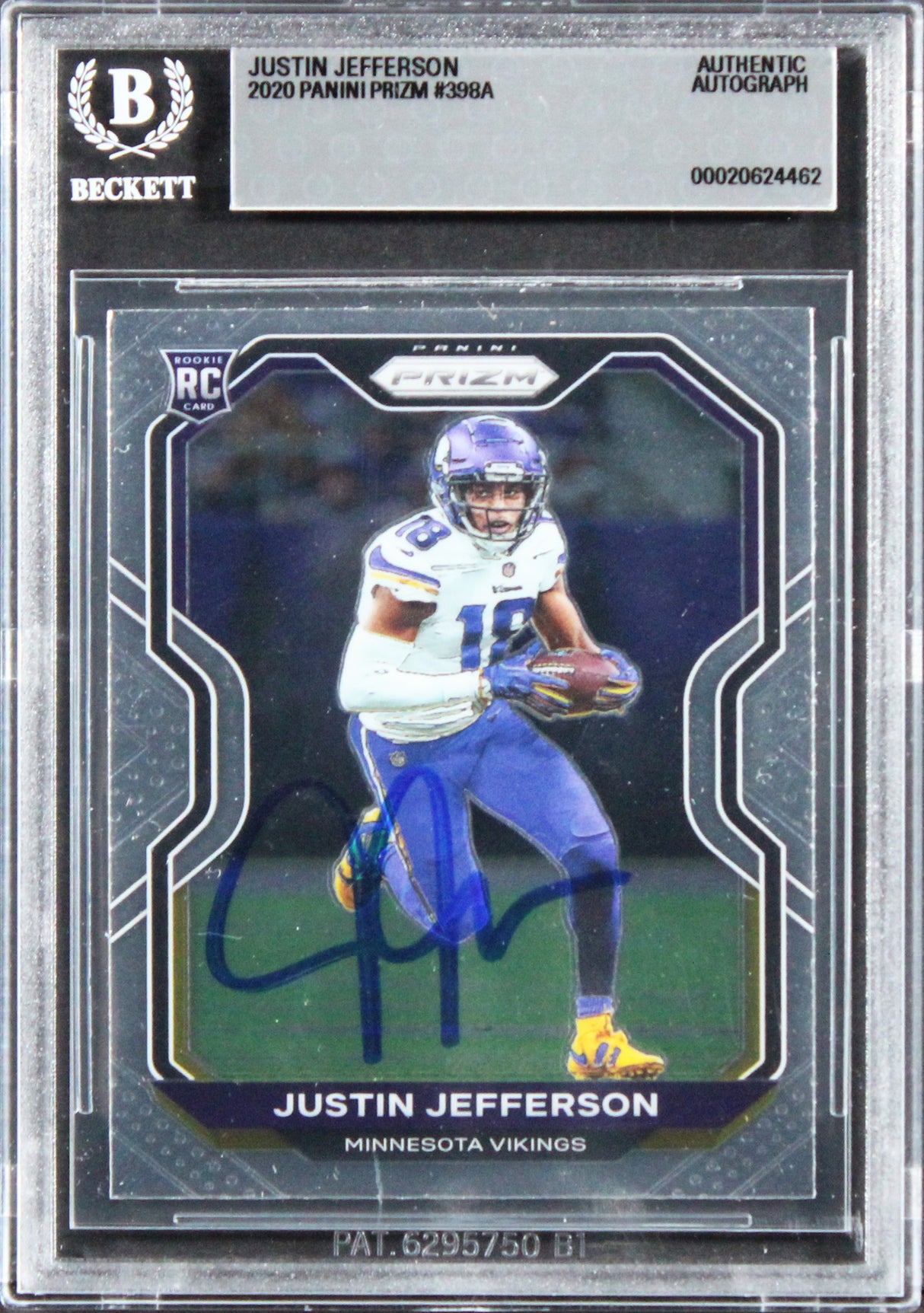 Vikings Justin Jefferson Signed 2020 Panini Prizm #398A Rookie Card BAS Slabbed