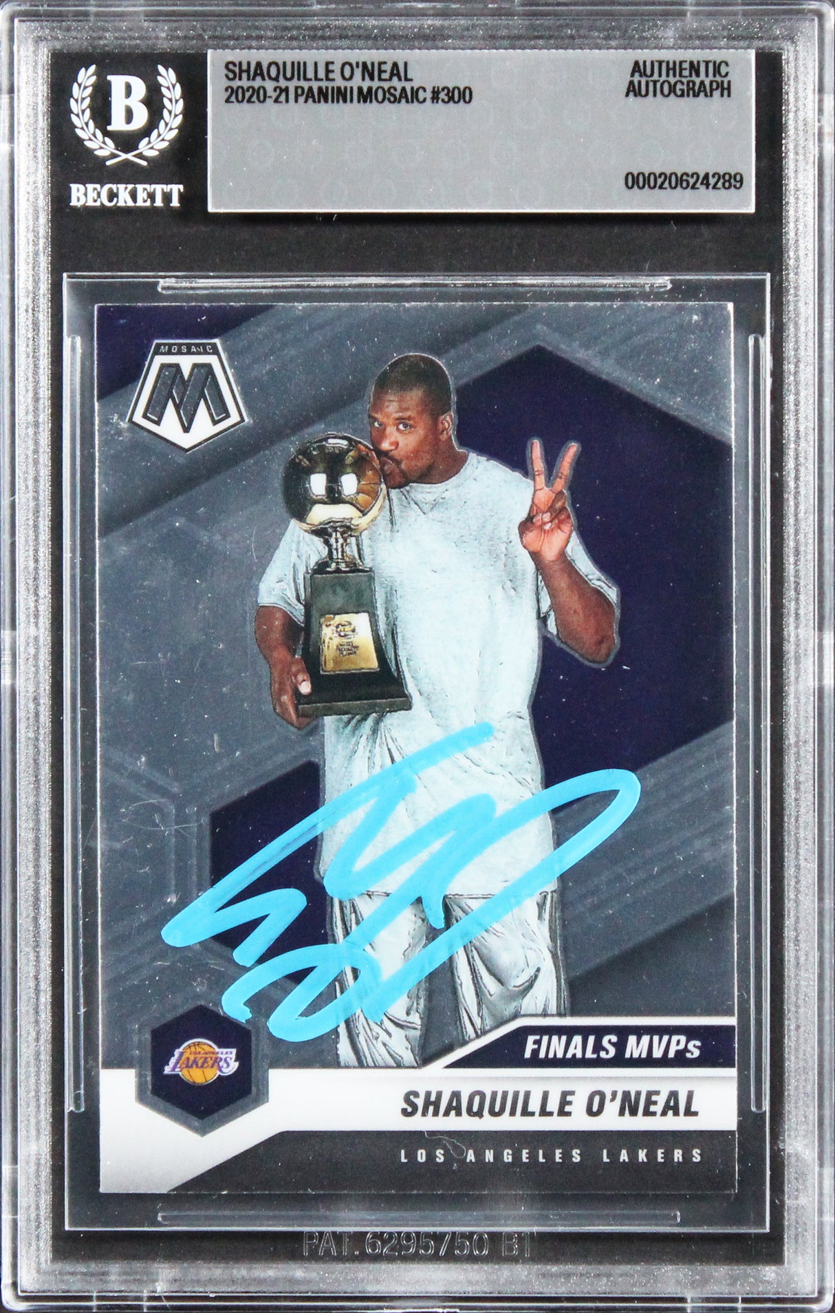 Lakers Shaquille O'Neal Authentic Signed 2020 Panini Mosaic #300 Card BAS Slab