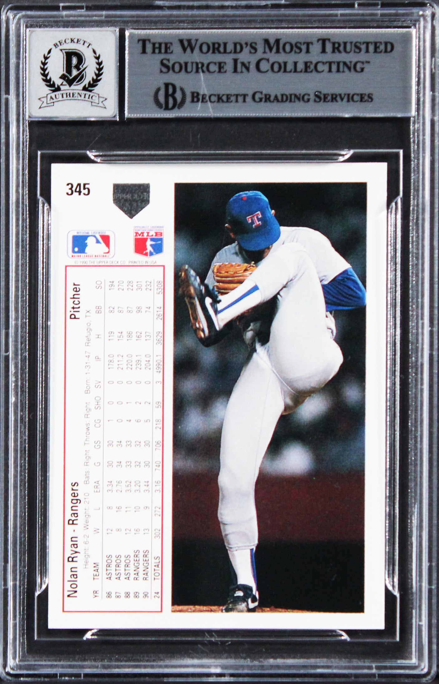 Rangers Nolan Ryan Signed 1991 Upper Deck #345 Card Auto 10! BAS Slabbed