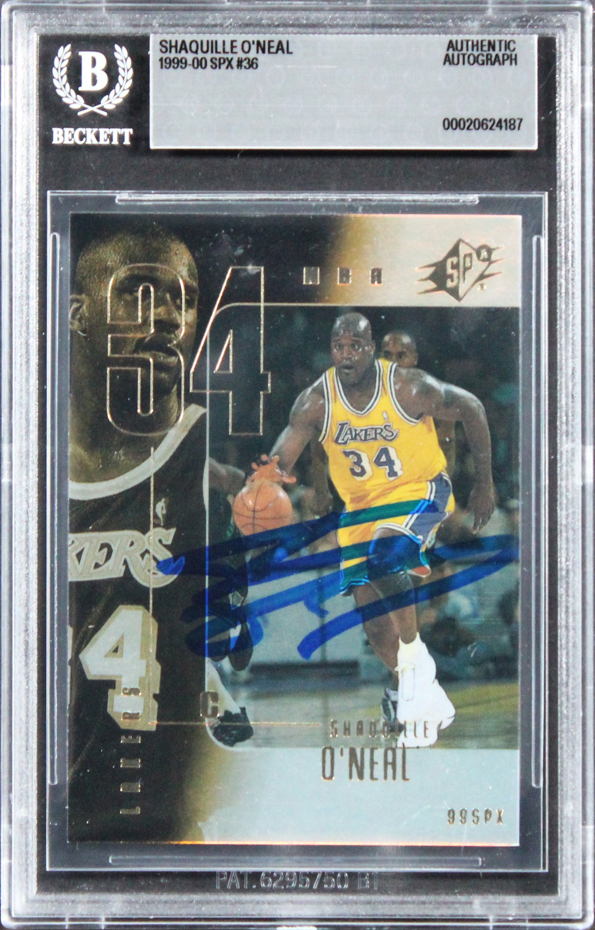 Lakers Shaquille O'Neal Authentic 1999 SPX #36 Card Autographed BAS Slabbed