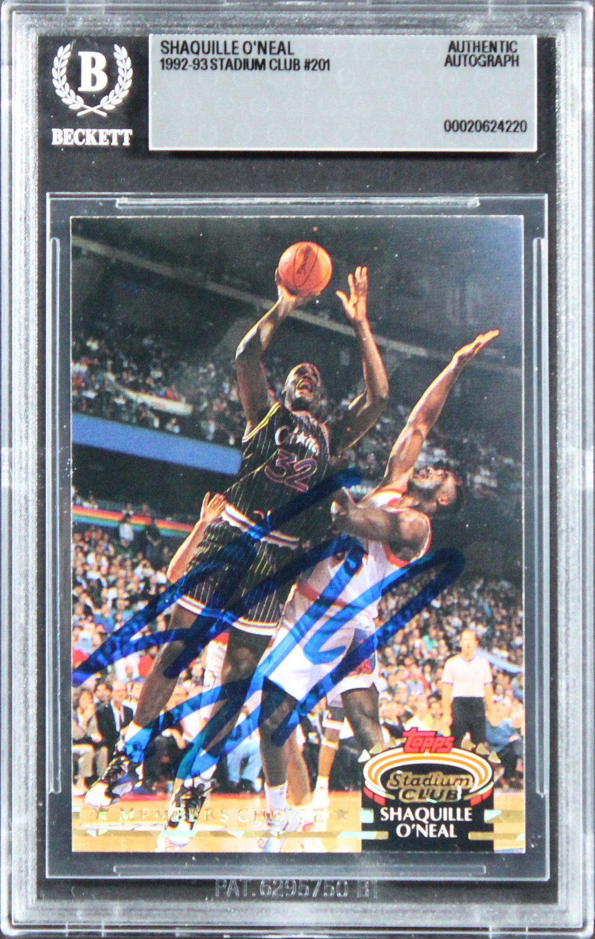 Magic Shaquille O'Neal Signed 1992 Stadium Club #201 Rookie Card BAS Slabbed