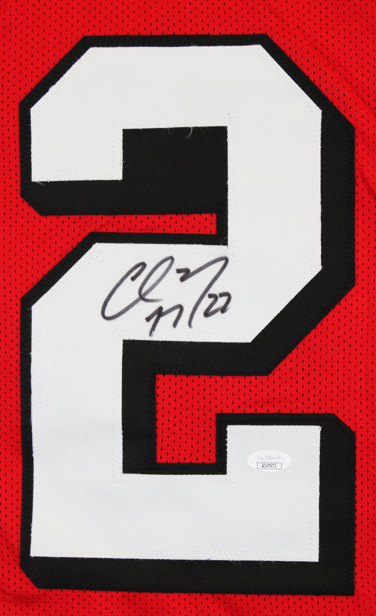 Christian McCaffrey Authentic Signed Red Pro Style Jersey w/ Dropshadow JSA