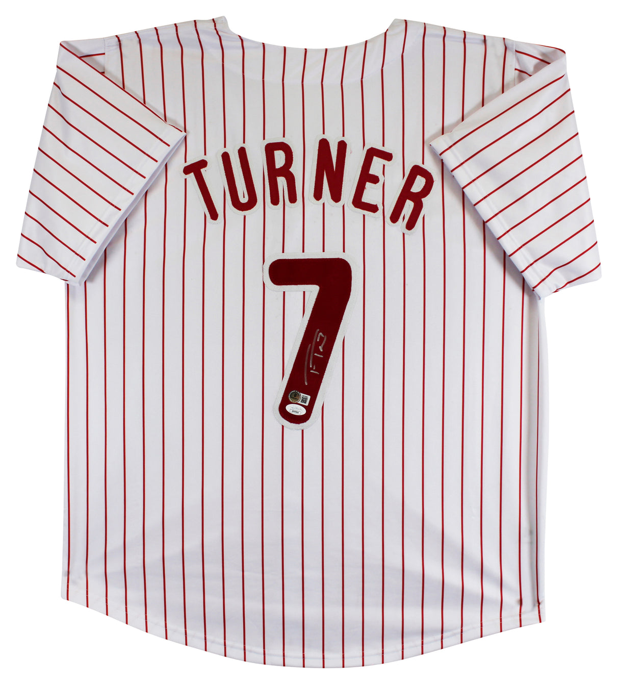 Trea Turner Authentic Signed White Pinstripe Pro Style Jersey BAS #BV70289