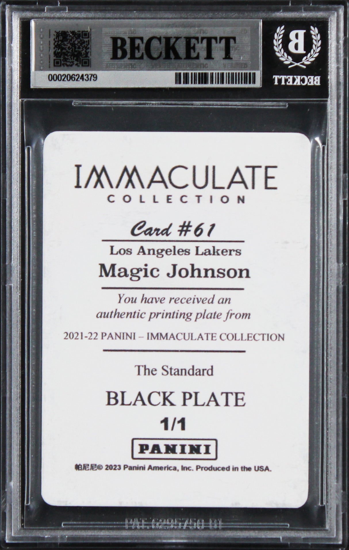 Magic Johnson "HOF" Signed 2021 Panini Immaculate TSM PP Black 1/1 Card BAS Slab