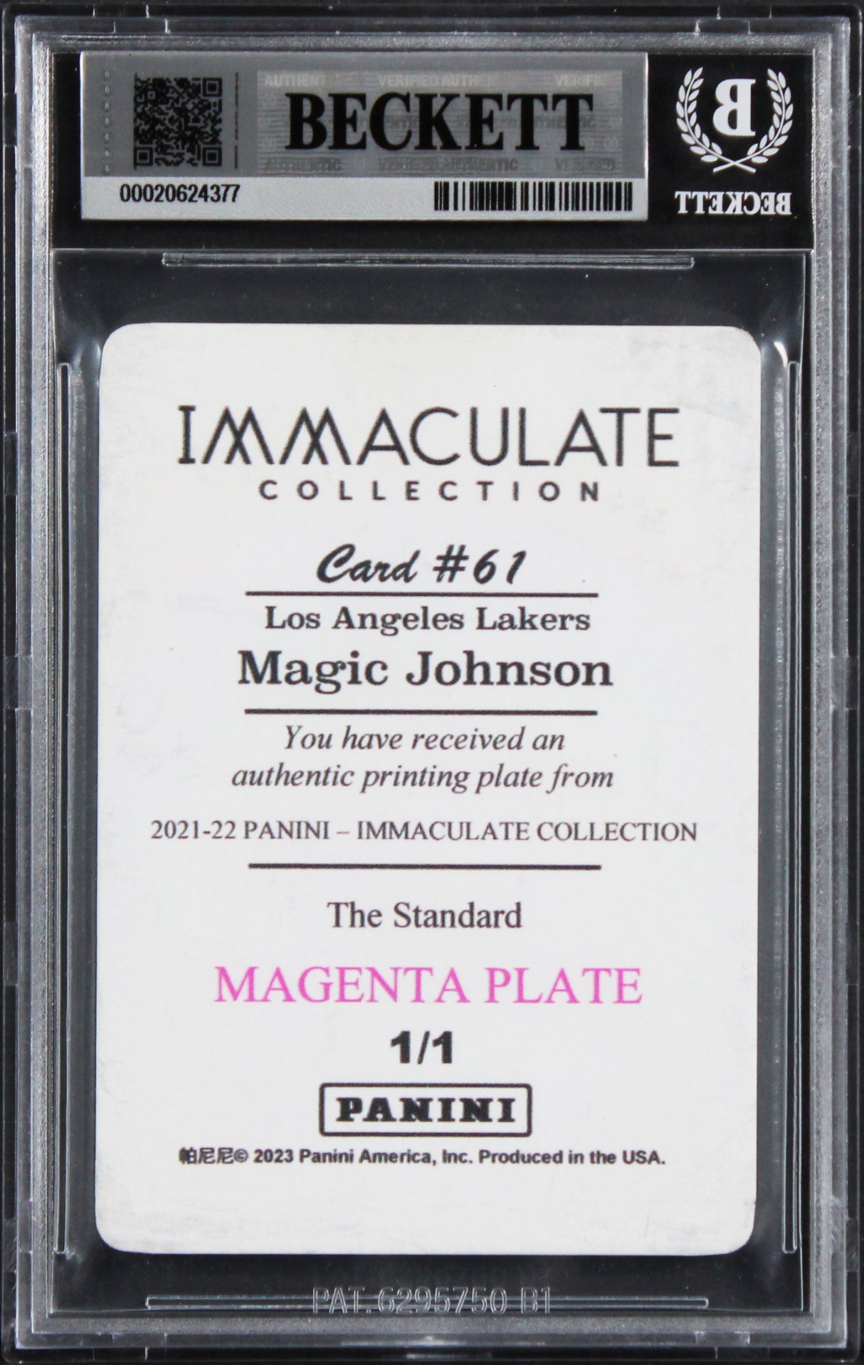 Magic Johnson "HOF" Signed 2021 Panini Immaculate PP Magenta 1/1 Card BAS Slab