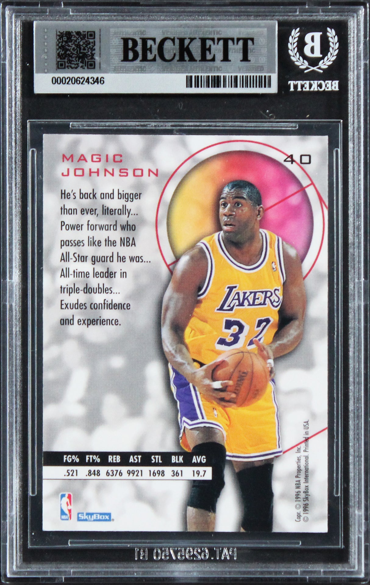 Lakers Magic Johnson Authentic 1995 E-XL #40 Card Autographed BAS Slabbed