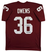 Oklahoma Steve Owens "69 Heisman" Signed Maroon Pro Style Jersey BAS Witnessed 2