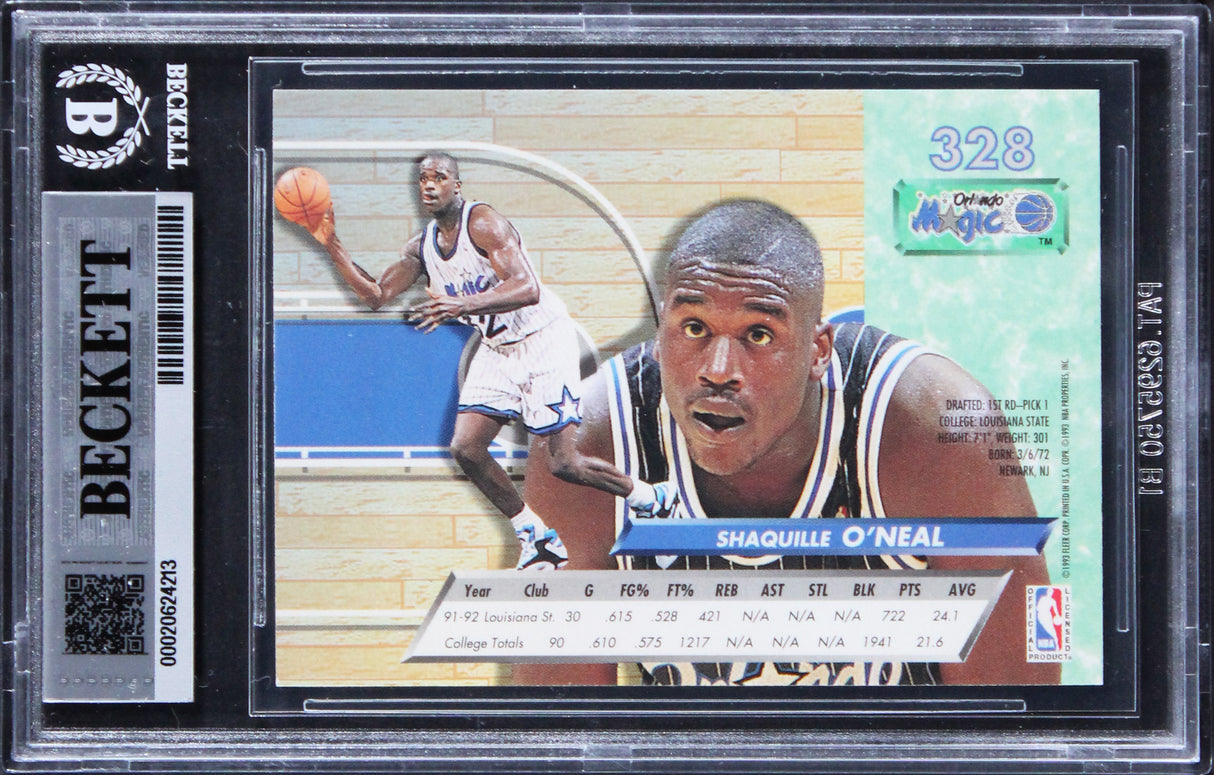 Magic Shaquille O'Neal Authentic Signed 1992 Ultra #328 Rookie Card BAS Slabbed