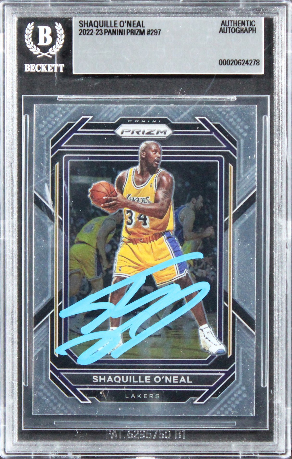 Lakers Shaquille O'Neal Authentic Signed 2022 Panini Prizm #297 Card BAS Slabbed
