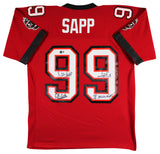 Buccaneers Warren Sapp "3x Insc" Signed Red Mitchell & Ness Jersey BAS Witnessed