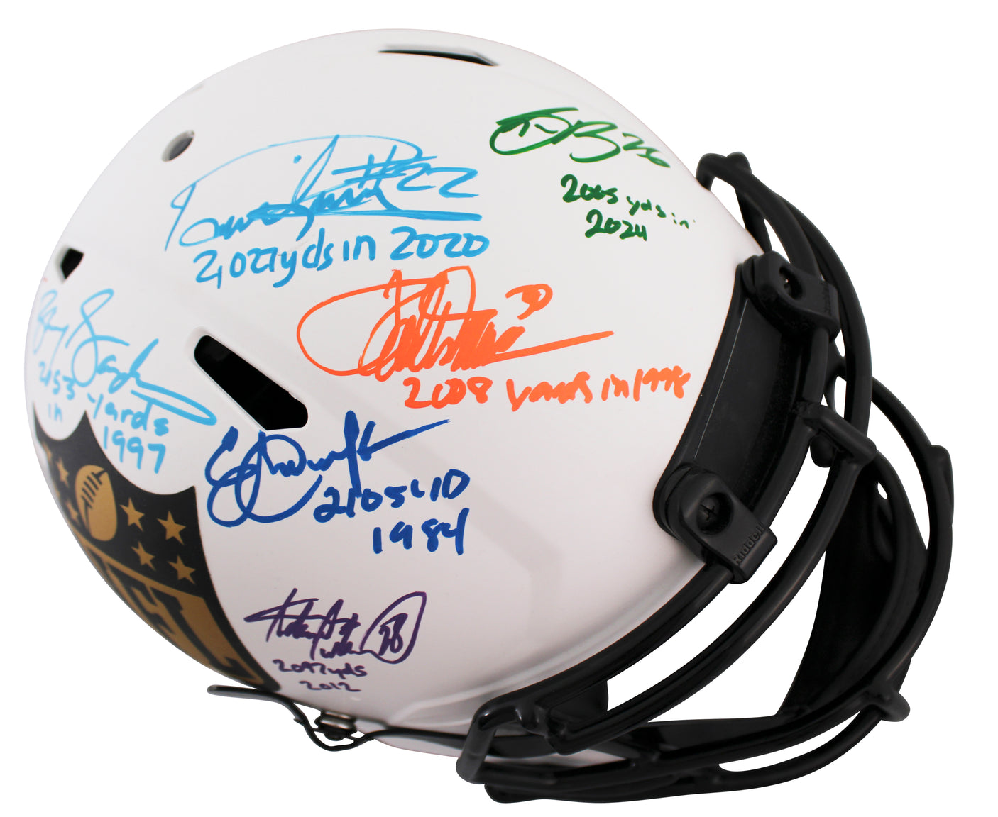 NFL 2k Rushers (9) Peterson, Sanders +7 Signed F/S Speed Proline Helmet BAS Wit