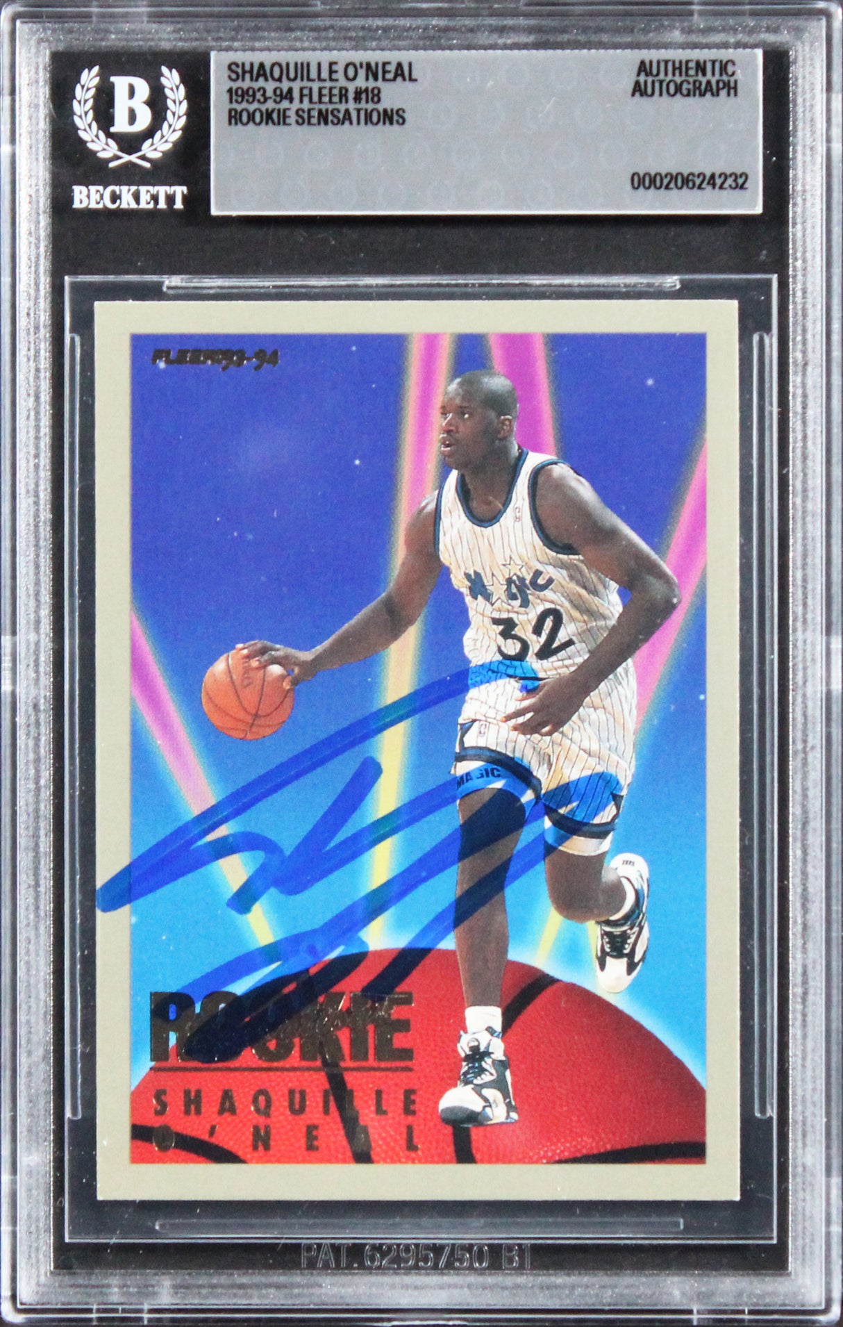 Magic Shaquille O'Neal Signed 1993 Fleer Rookie Sensations #18 Card BAS Slabbed