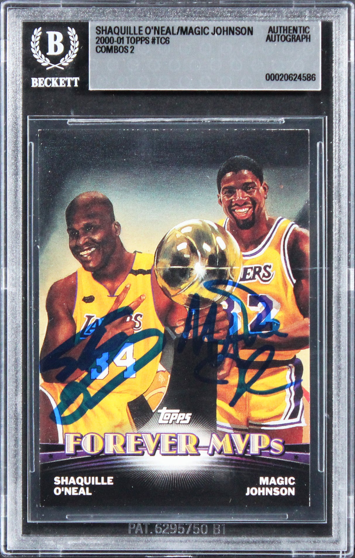 Shaquille O'Neal & Magic Johnson Signed 2000 Topps Chrome #TC6 Card BAS Slabbed
