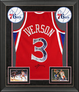 76ers Allen Iverson Signed Red 75th Ann M&N 96-97 HWC Swingman Framed Jersey BAS