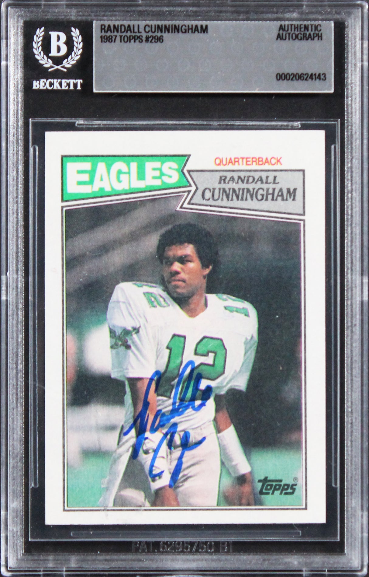 Eagles Randall Cunningham Authentic 1987 Topps #296 Card Autographed BAS Slabbed
