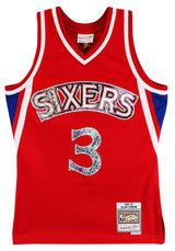 76ers Allen Iverson Signed Red 75th Ann. M&N 1996-97 HWC Swingman Jersey BAS Wit