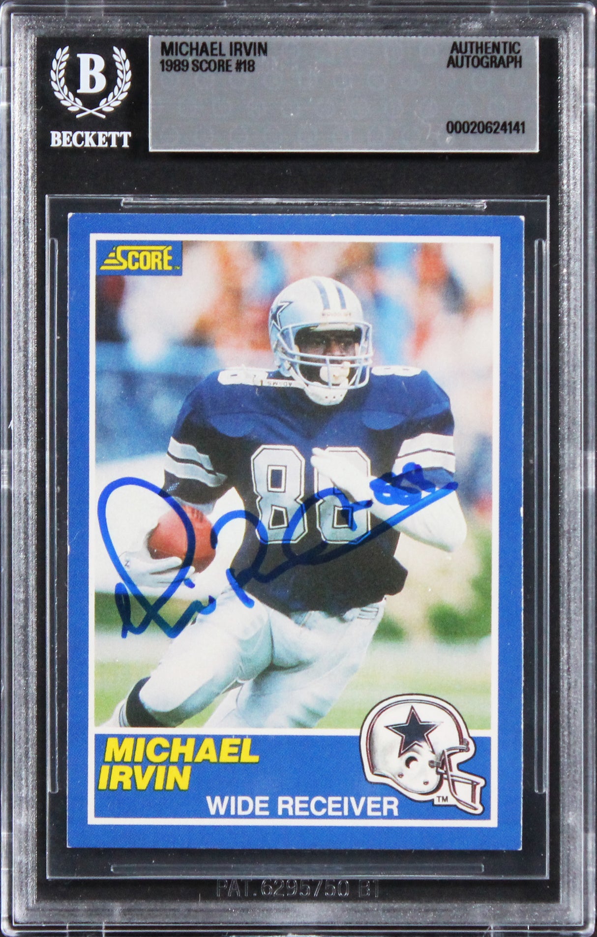 Cowboys Michael Irvin Authentic 1989 Score #18 Card Autographed BAS Slabbed