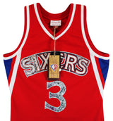 76ers Allen Iverson Signed Red 75th Ann. M&N 1996-97 HWC Swingman Jersey BAS Wit