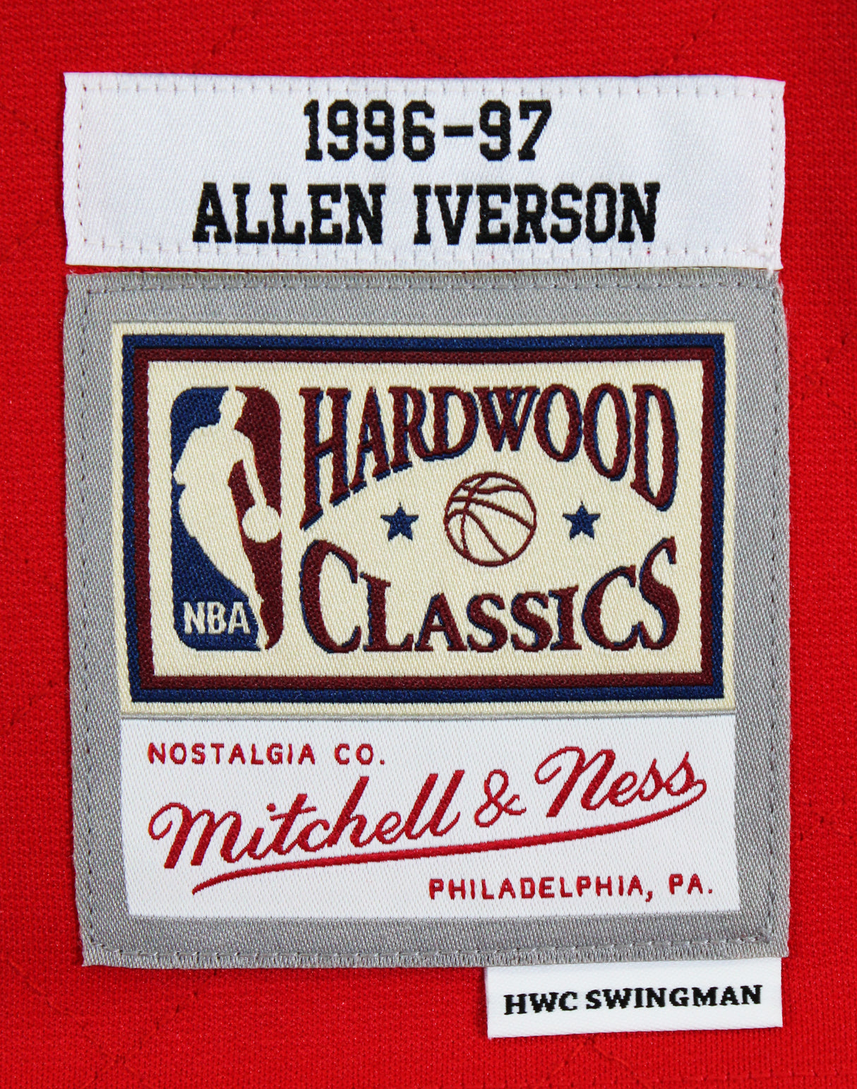 76ers Allen Iverson Signed Red 75th Ann. M&N 1996-97 HWC Swingman Jersey BAS Wit