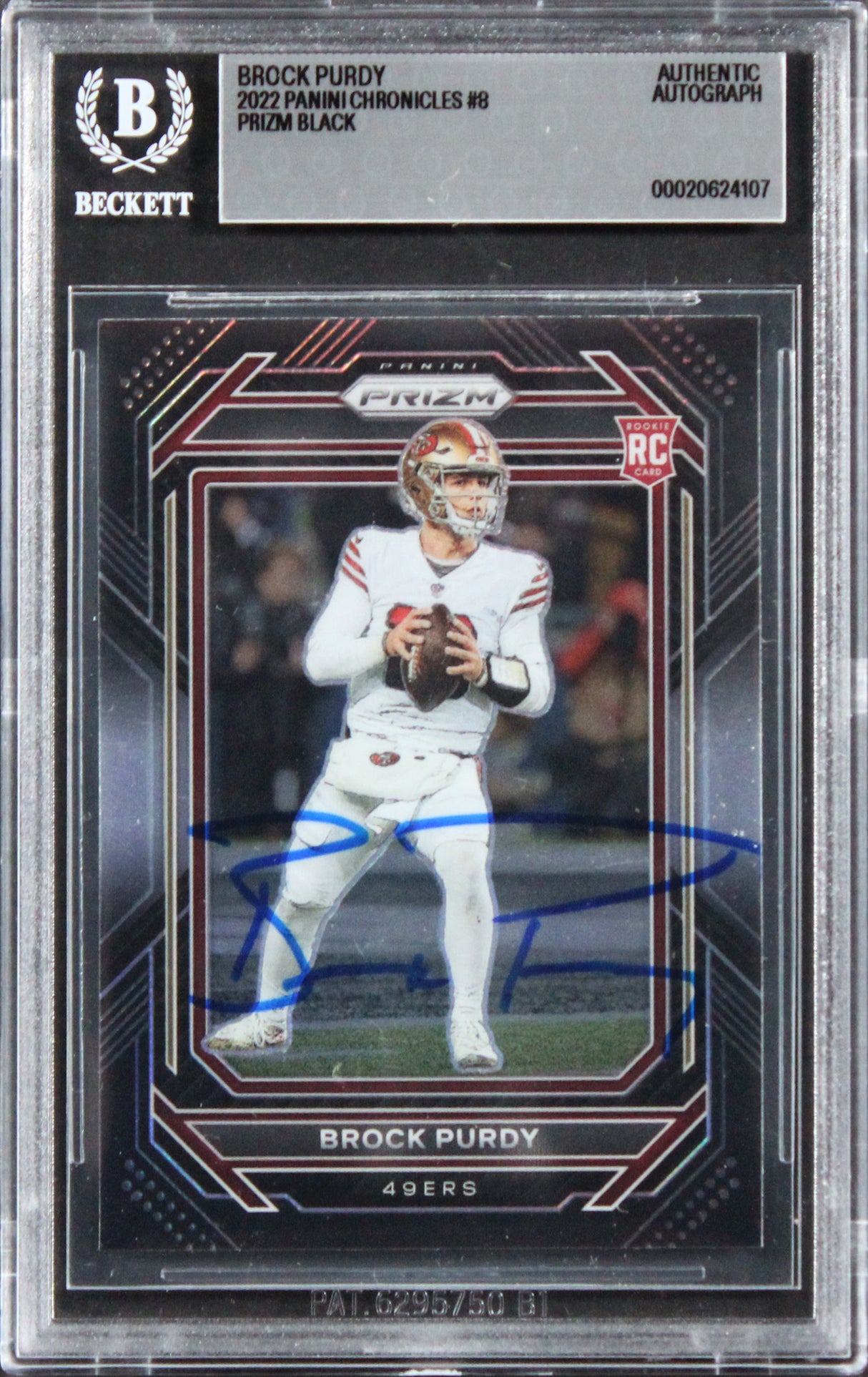 49ers Brock Purdy Signed 2022 Panini Chronicles Prizm Black #8 RC Card BAS Slab