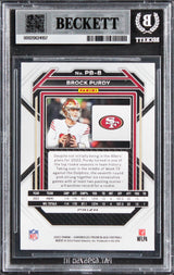 49ers Brock Purdy Signed 2022 Panini Chronicles Prizm Black #8 RC Card BAS Slab