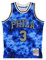 76ers Allen Iverson Signed Blue Galaxy M&N 1996-97 HWC Swingman Jersey BAS Wit