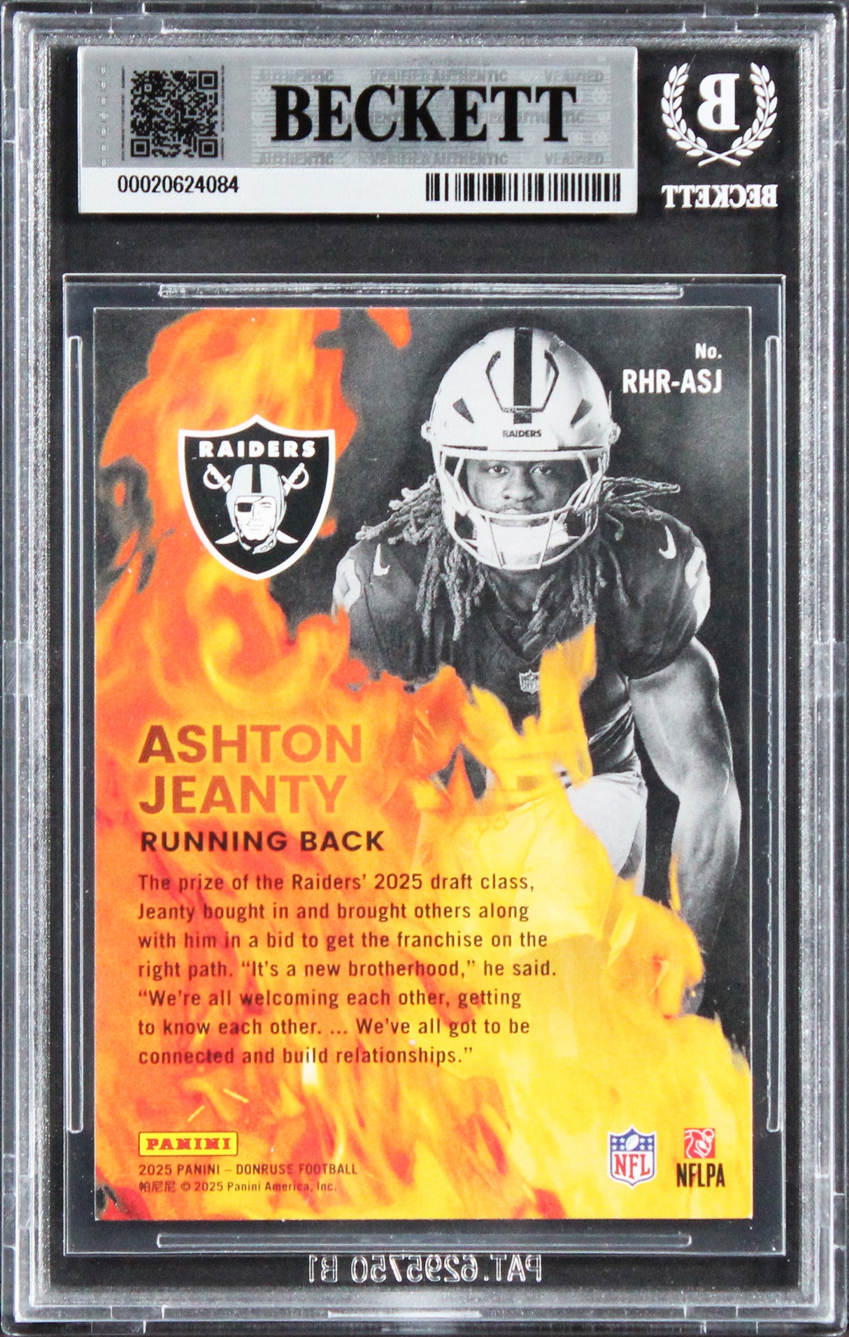 Raiders Ashton Jeanty Signed 2025 Donruss Red Hot Rookies #9 RC Card BAS Slabbed