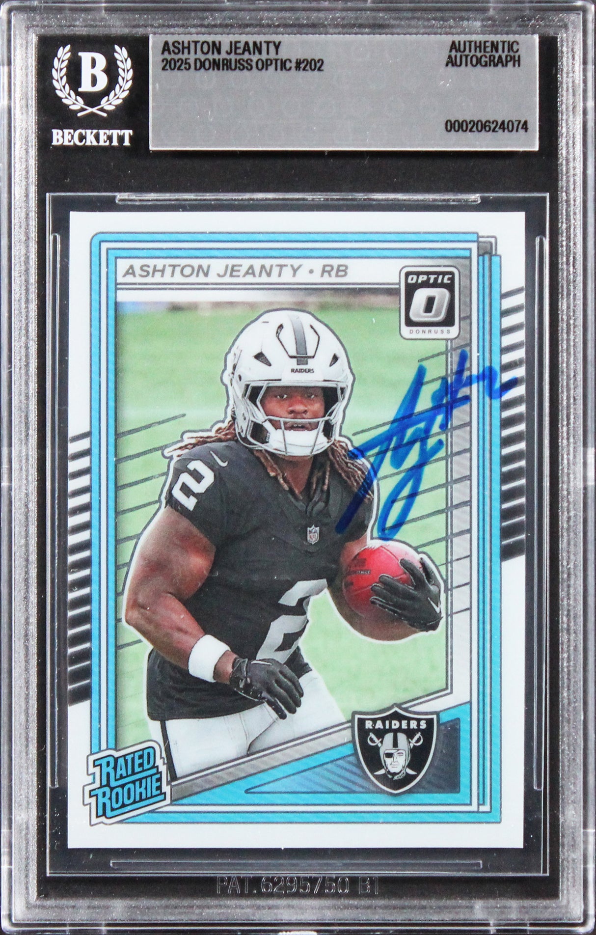 Raiders Ashton Jeanty Signed 2026 Donruss Optic #202 Rookie Card BAS Slabbed