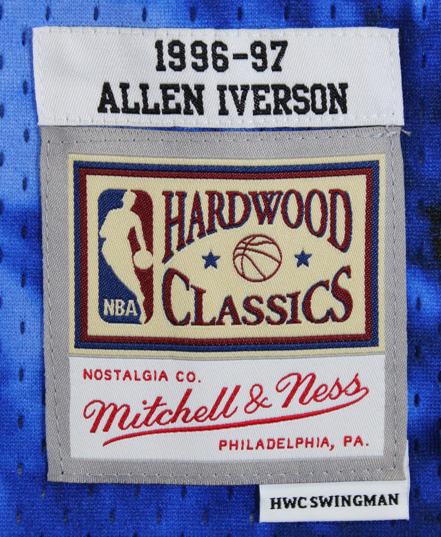 76ers Allen Iverson Signed Blue Galaxy M&N 1996-97 HWC Swingman Jersey BAS Wit