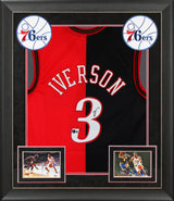 76ers Allen Iverson Signed Red & Black M&N 00-01 HWC Swingman Framed Jersey BAS