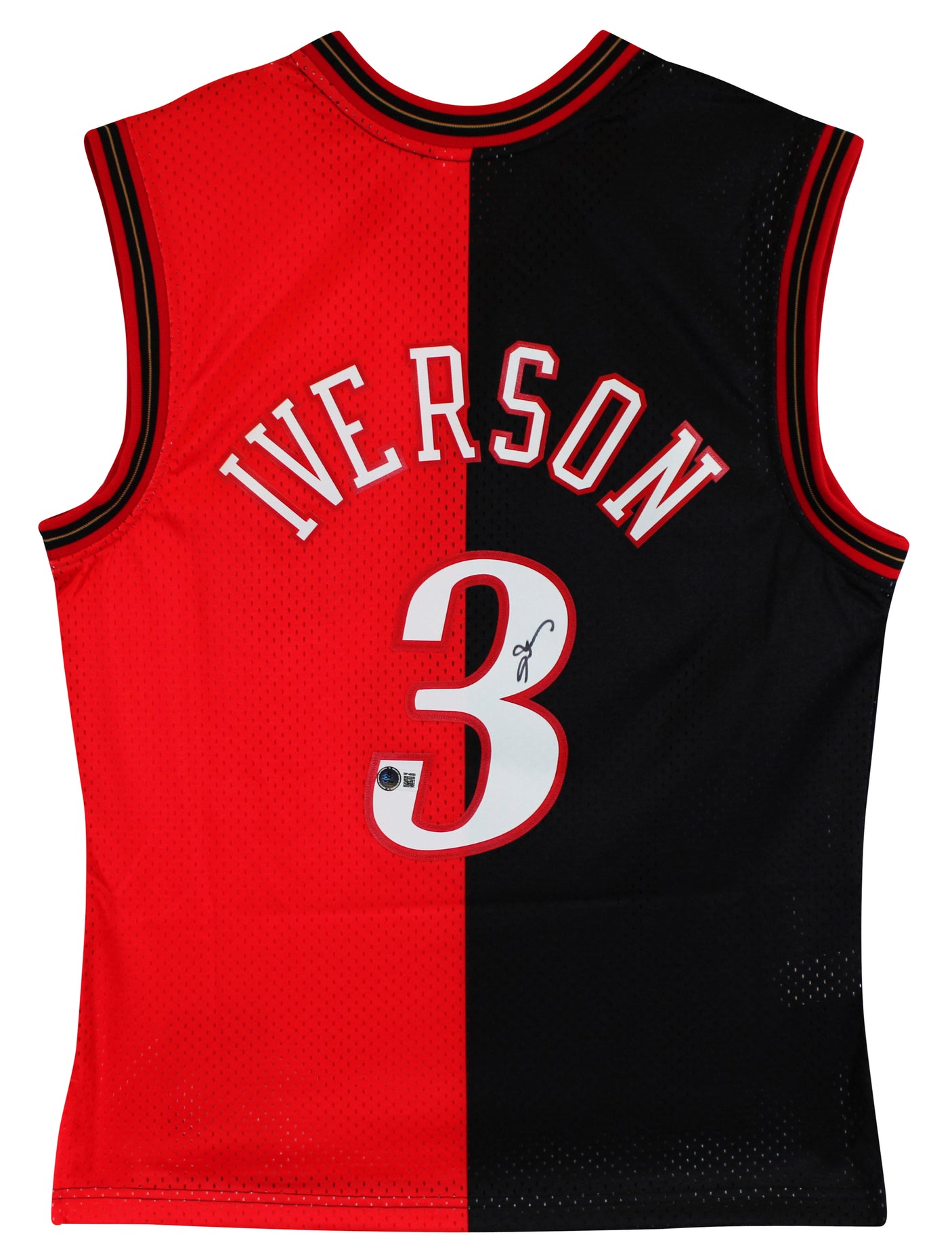 76ers Allen Iverson Signed Red & Black M&N 2000-01 HWC Swingman Jersey BAS Wit