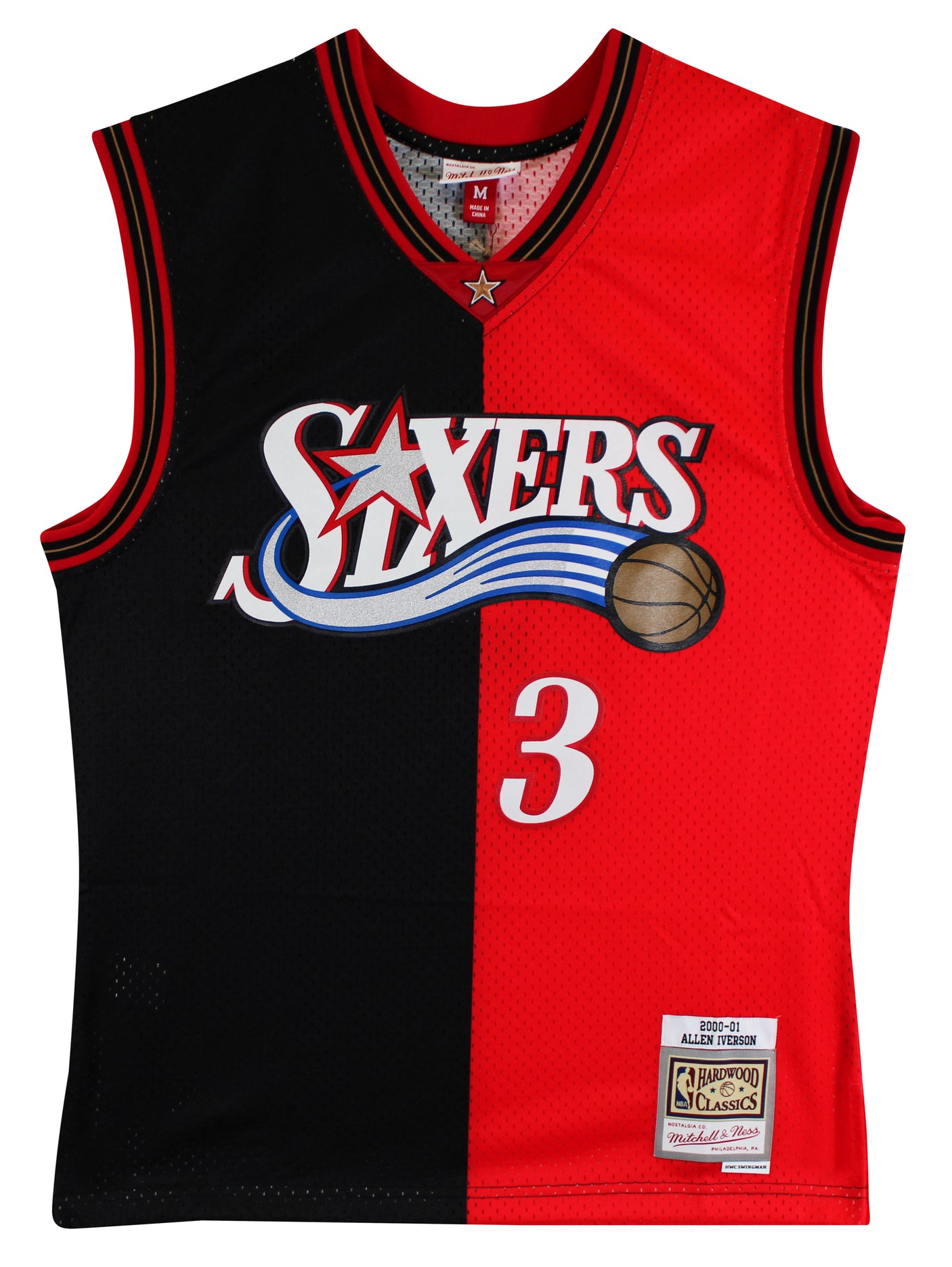 76ers Allen Iverson Signed Red & Black M&N 2000-01 HWC Swingman Jersey BAS Wit
