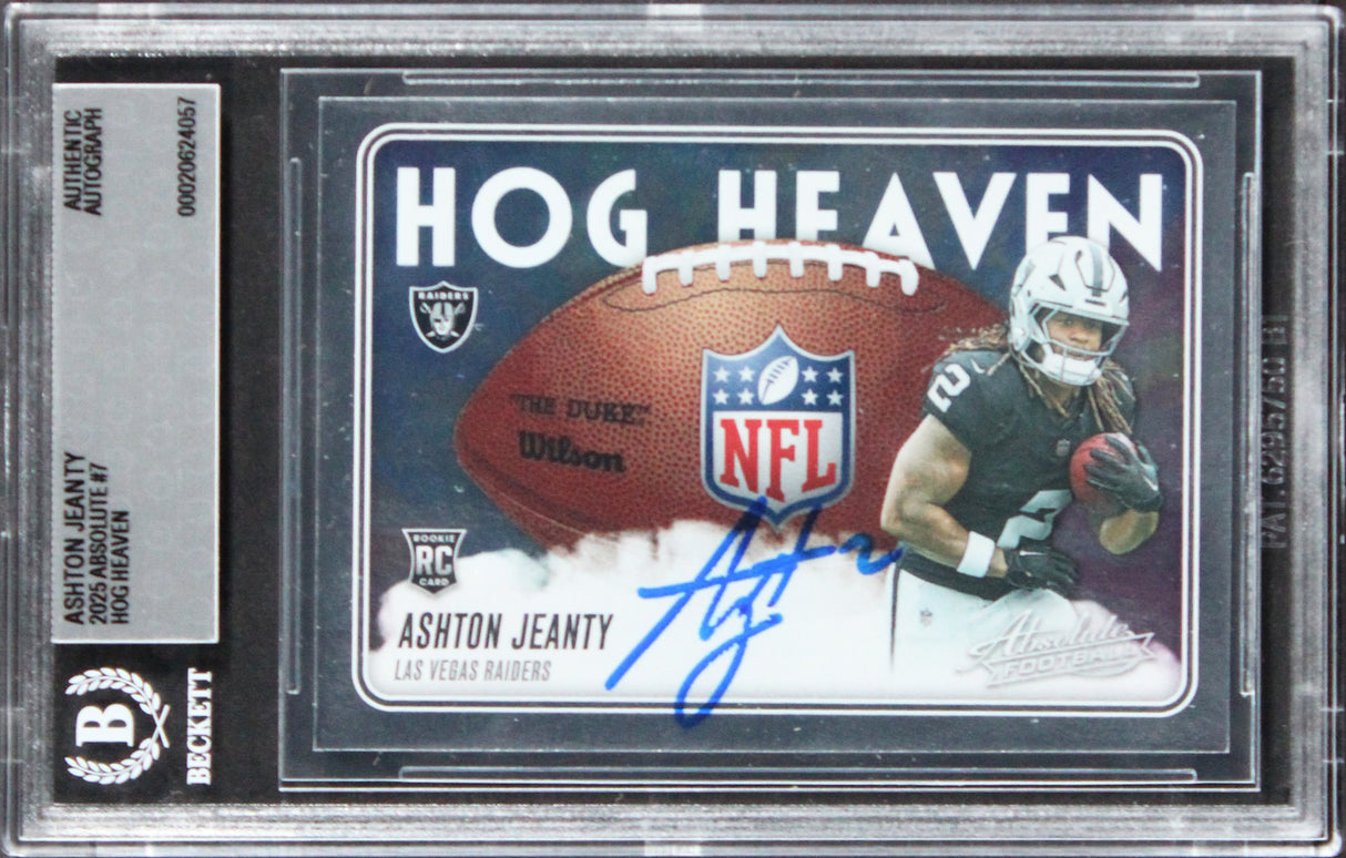 Raiders Ashton Jeanty Signed 2025 Absolute Hog Heaven #7 Rookie Card BAS Slabbed