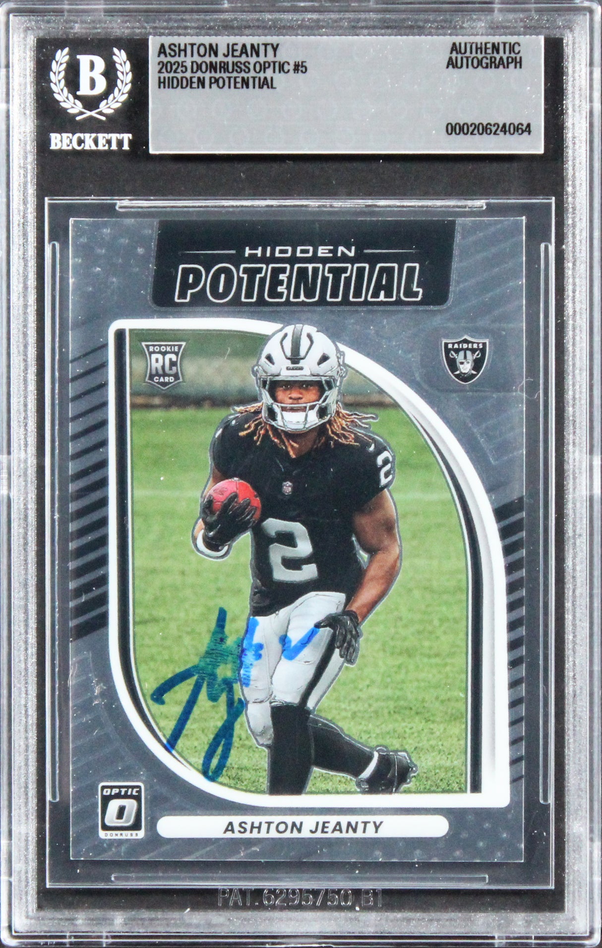 Raiders Ashton Jeanty Signed 2025 Donruss Optic HP #6 Rookie Card BAS Slabbed