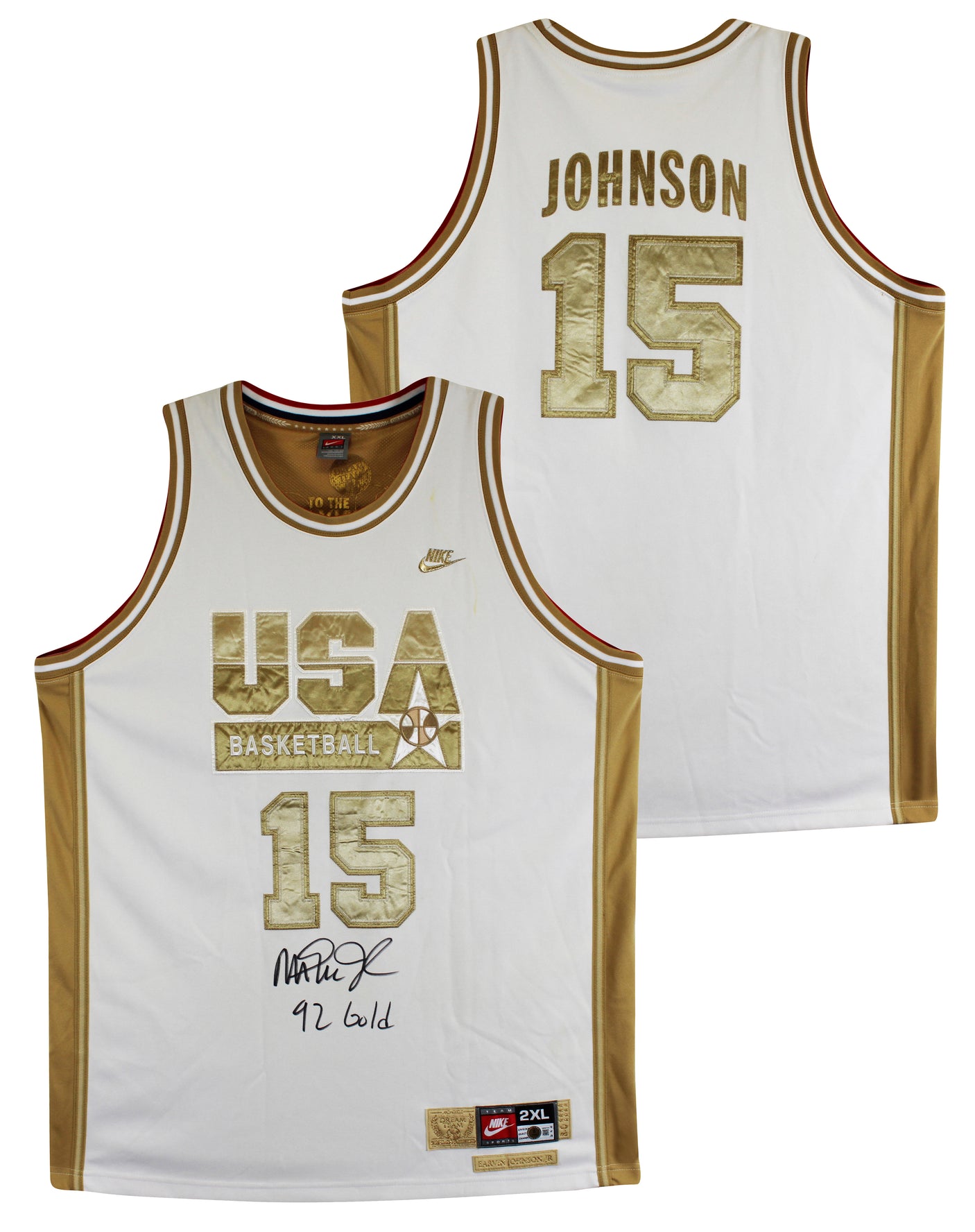 Magic Johnson "92 Gold" Signed White & Gold Nike Team USA Jersey BAS W #3W387218