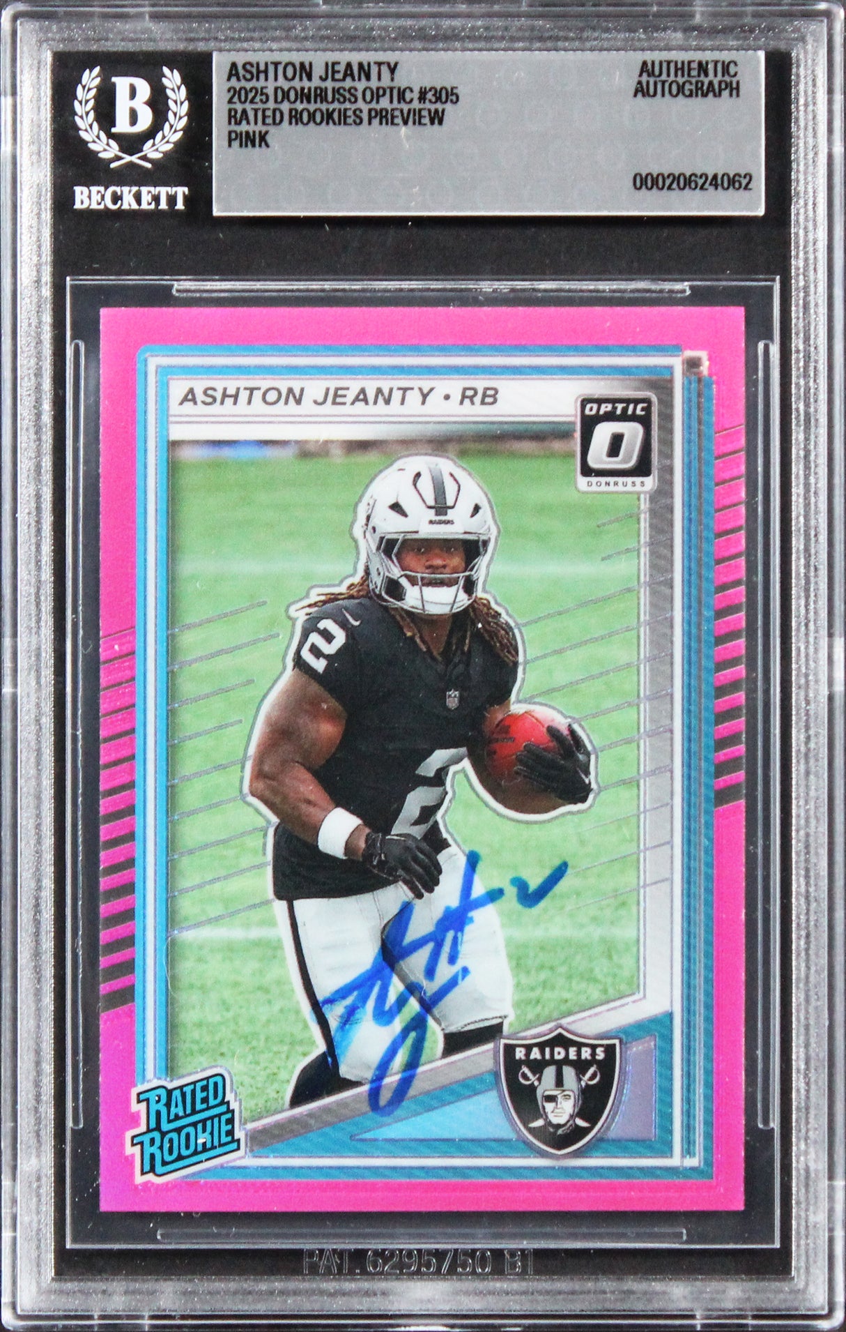 Raiders Ashton Jeanty Signed 2025 Donruss Optic Pink #305 Rookie Card BAS Slab