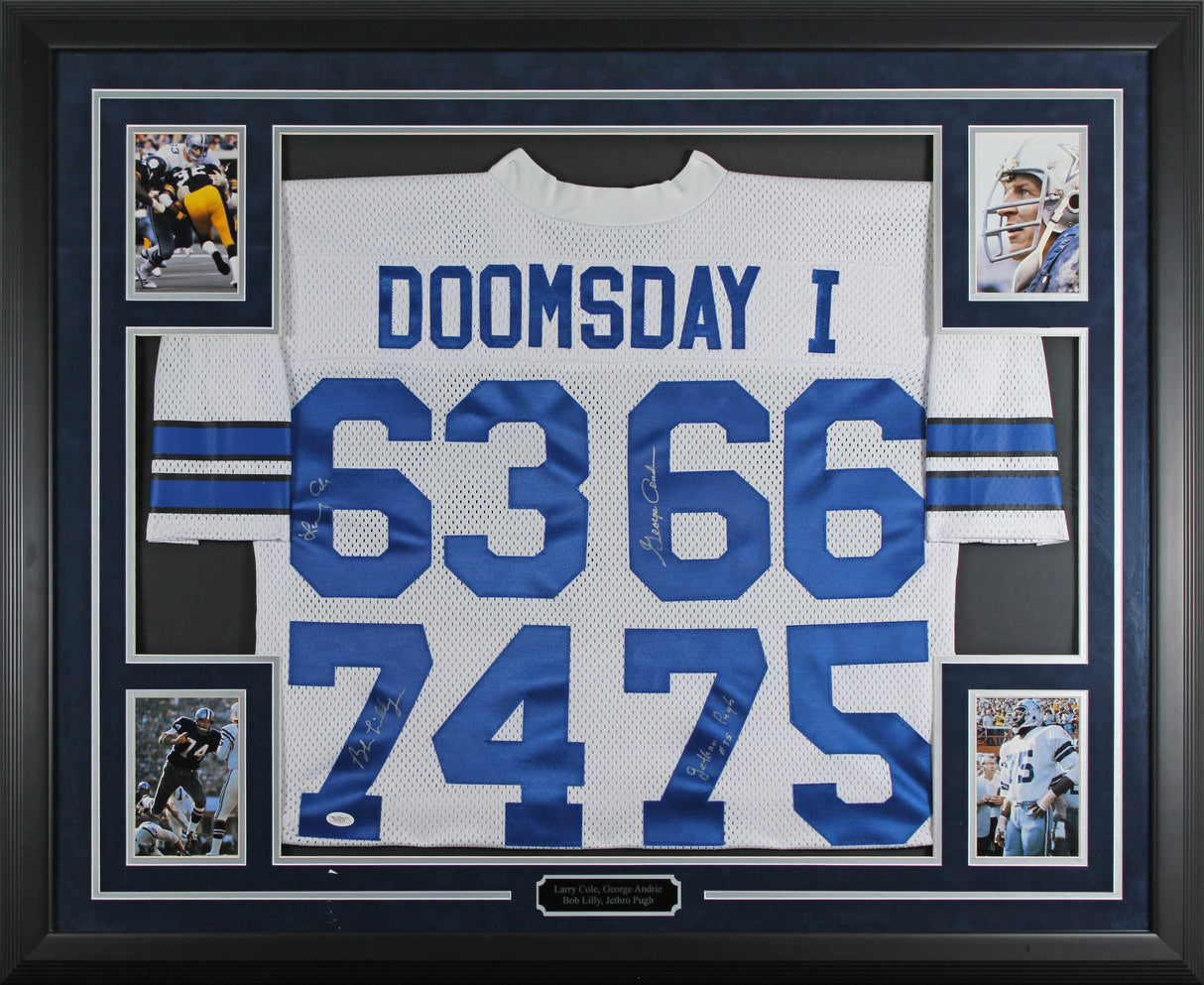 Cowboys (4) Lilly, Cole, Pugh, Andrie Signed White Pro Style Framed Jersey JSA