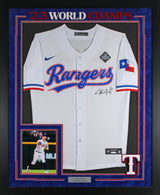 Rangers Josh Jung Signed White Nike Framed Jersey w/ 2023 WS Patch BAS Witnessed