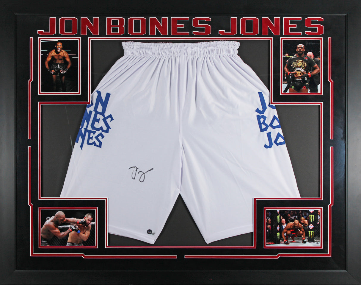 MMA Jon Jones Authentic Signed & Framed White Fighting Trunks BAS Wit #WJ76106