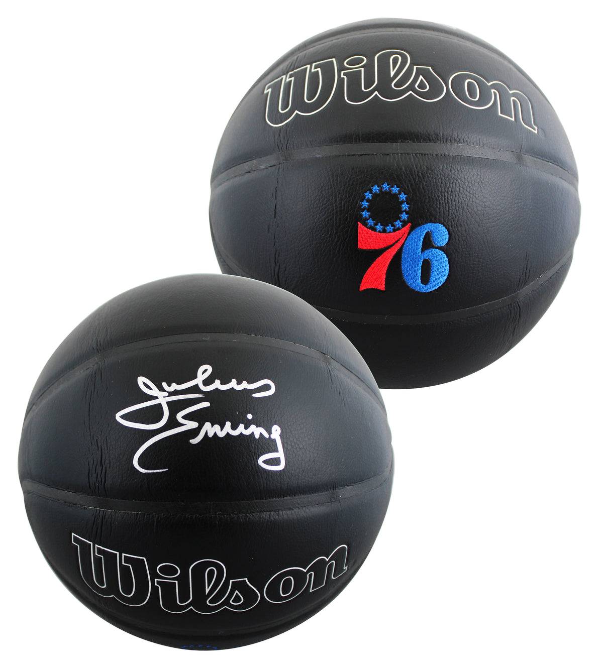 76ers Julius "Dr. J" Erving Signed Black Logo Basketball W/ Case JSA Witness
