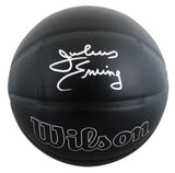 76ers Julius "Dr. J" Erving Signed Black Logo Basketball W/ Case JSA Witness